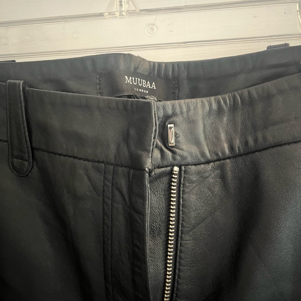 MUUBA Black Leather Pants, Straight Leg
